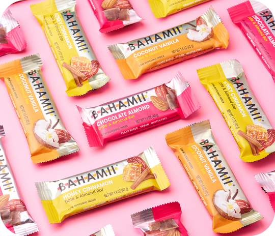 BAHAMII date almond bars coconut vanilla honey cinnamon chocolate almond vegan gluten free snacks