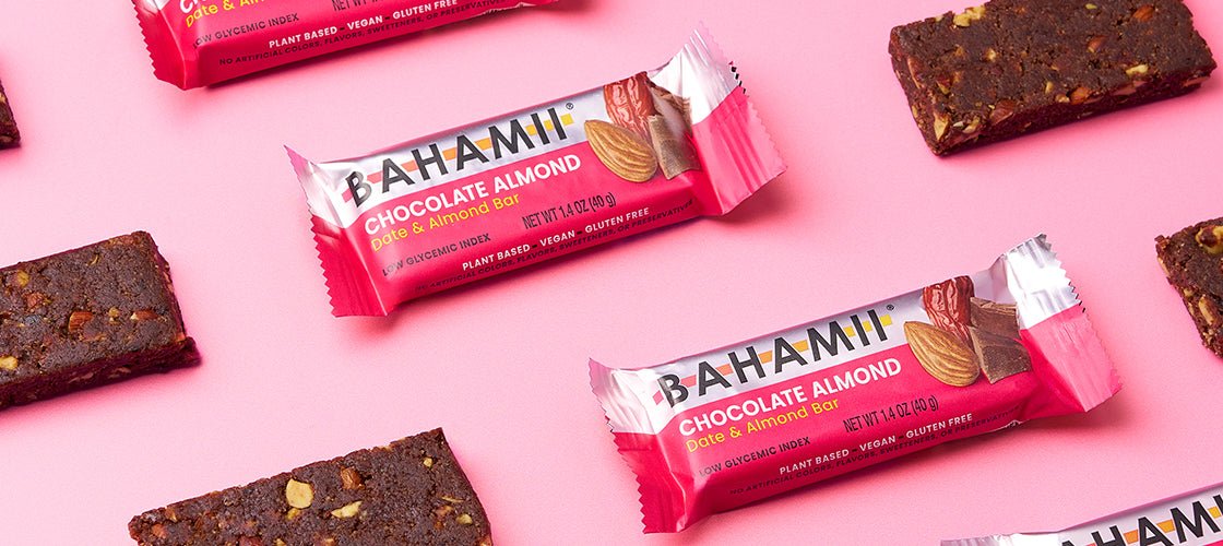 Bahami chocolate almond date almond bar vegan gluten free snack